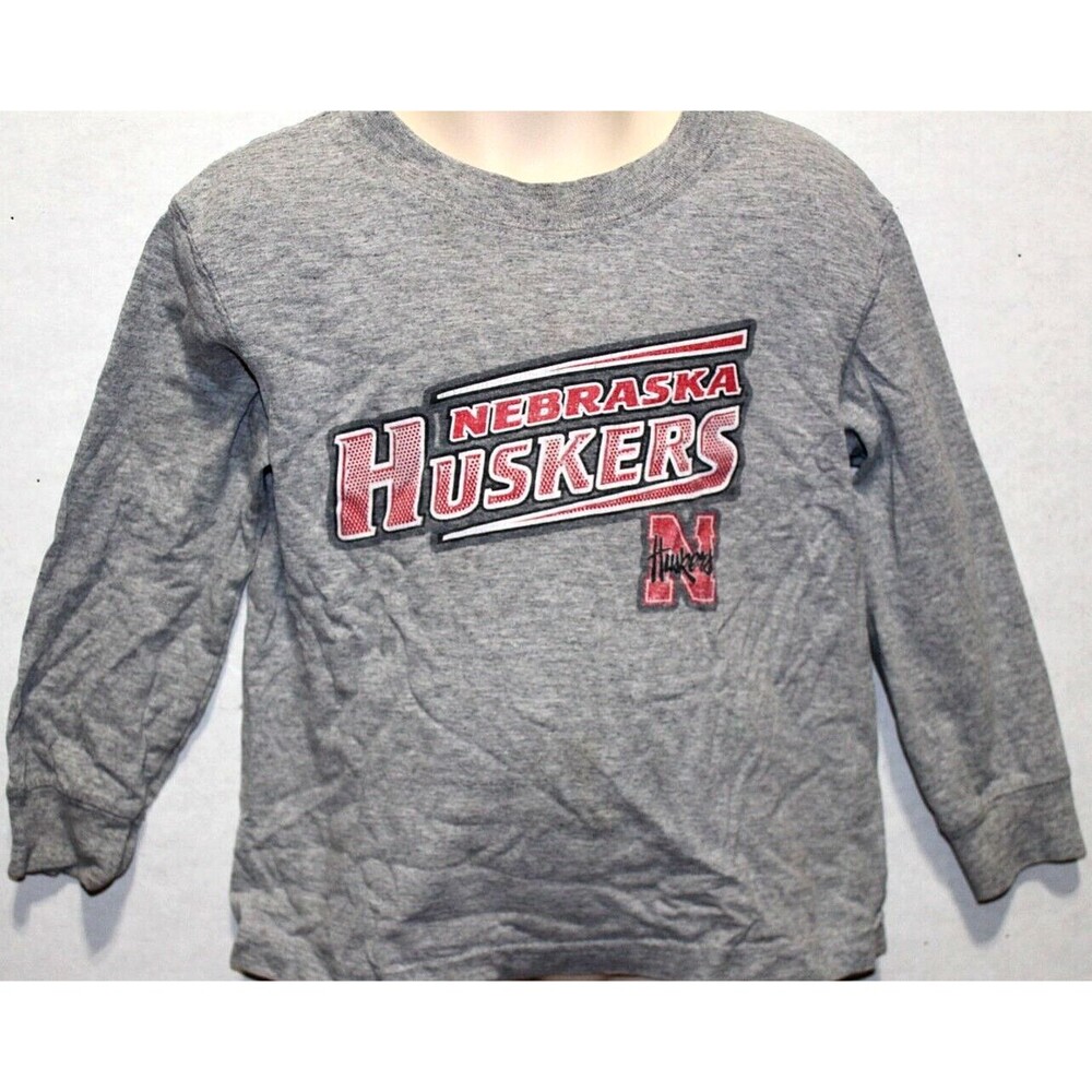 Nebraska Huskers Football CHILD Small Size 4 Long Sleeve T Shirt Unisex Grey